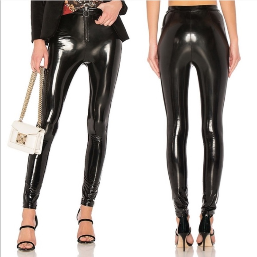 LPA 650 Leggings Black Patent Faux Leather Shiny Pants EUC